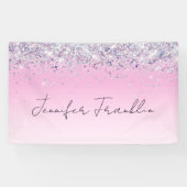 Bling Holografische Glitter Script Roze Spandoek (Horizontaal)