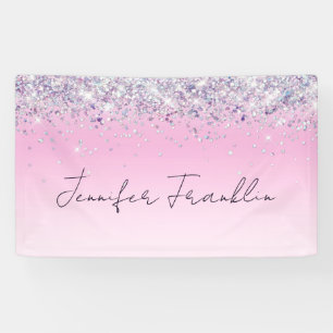 Bling Holografische Glitter Script Roze Spandoek