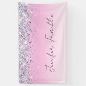 Bling Holografische Glitter Script Roze Spandoek (Verticaal)