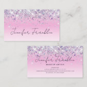 Bling Holographic Glitter MakeupArtist Script Roze Visitekaartje (Voorkant / Achterkant)