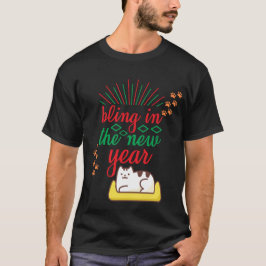 Bling in het nieuwe jaar kat op de bank t-shirt