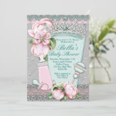 Bling Jewel Bloemen Baby Douche Uitnodigingen (Staand voorkant)