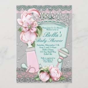 Bling Jewel Bloemen Baby Douche Uitnodigingen