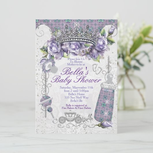 Bling Jewel Bloemen Baby Douche Uitnodigingen (Staand voorkant)