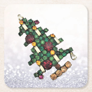 Bling kerstboom Glitter Kartonnen Onderzetters