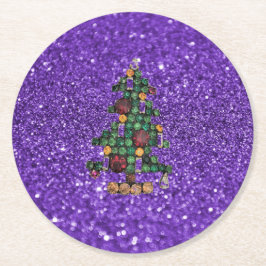 Bling kerstboom Paars Onderzetter Glitter Paper
