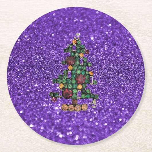 Bling kerstboom Paars Onderzetter Glitter Paper (Voorkant)