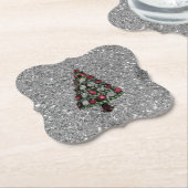 Bling kerstboom Silver Glitter Paper Onderzetter (Gekanteld)