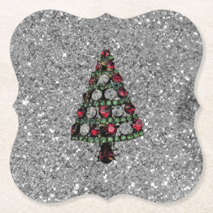 Bling kerstboom Silver Glitter Paper Onderzetter