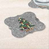 Bling kerstboom Silver Glitter Paper Onderzetter (Gekanteld)