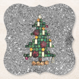 Bling kerstboom Silver Glitter Paper Onderzetter