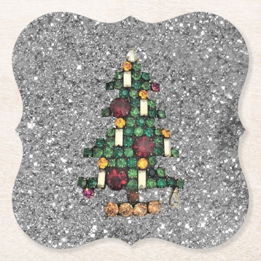 Bling kerstboom Silver Glitter Paper Onderzetter (Voorkant)