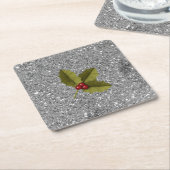 Bling Kerstmis Holly Berry Leaf Silver Glitter Kartonnen Onderzetters (Schuin)