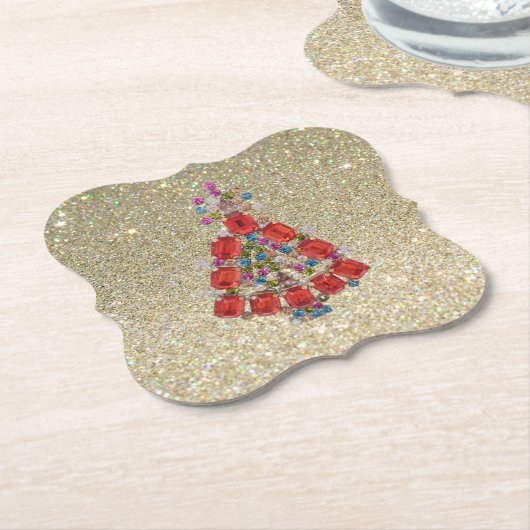 Bling Kerstroodboom Glitter Kartonnen Onderzetters (Gekanteld)