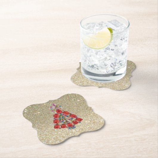 Bling Kerstroodboom Glitter Kartonnen Onderzetters (Insitu)