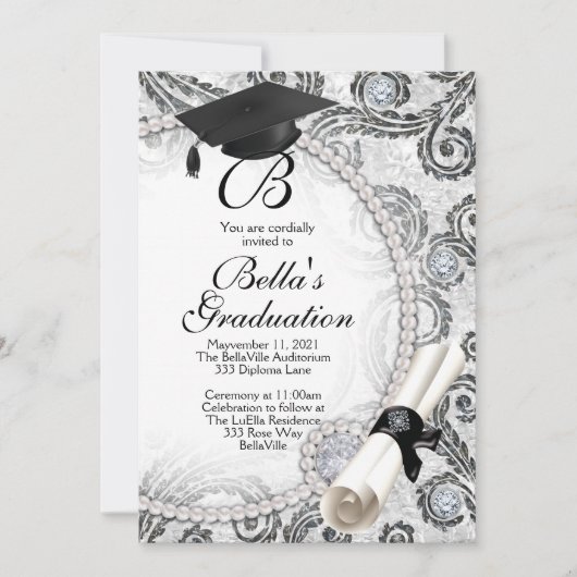 Bling Pearl Uitnodigingen voor afstuderen (Voorkant)