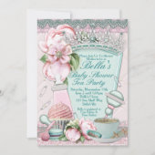 Bling Peony Baby shower Tea Invitations Kaart (Voorkant)