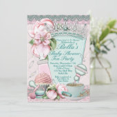 Bling Peony Baby shower Tea Invitations Kaart (Staand voorkant)