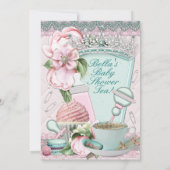 Bling Peony Baby shower Tea Invitations Kaart (Achterkant)
