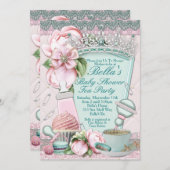 Bling Peony Baby shower Tea Invitations Kaart (Voorkant / Achterkant)