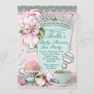 Bling Peony Baby shower Tea Invitations Kaart