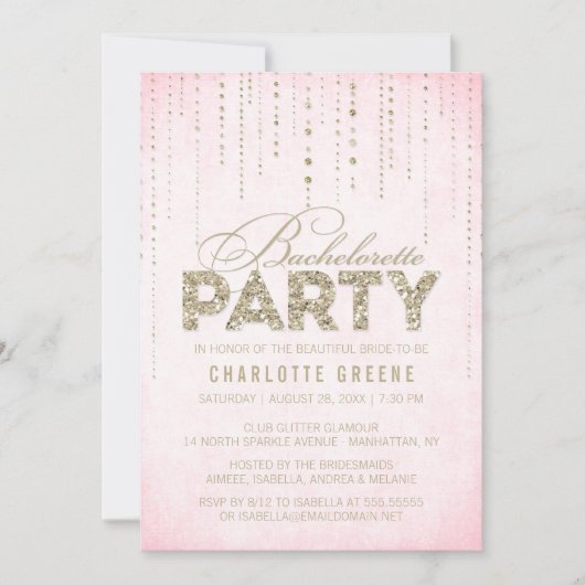Bling Pink & Gold Glitter Bachelorette Party Kaart (Voorkant)