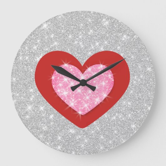 Bling Pink Love Heart Grote Klok (Voorkant)