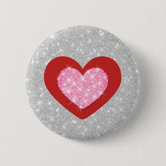 Bling Pink Love Heart Ronde Button 5,7 Cm (Voorkant)