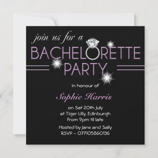 Bling Ring Paarse Bachelorette Kaart (Voorkant)