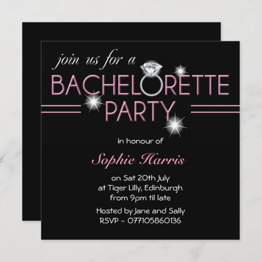 Bling Ring Roze Bachelorette Kaart (Voorkant / Achterkant)