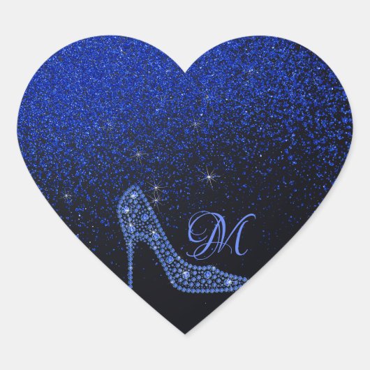 Bling Sparkle Diamond Glitter High Heels Blue Hart Sticker (Voorkant)