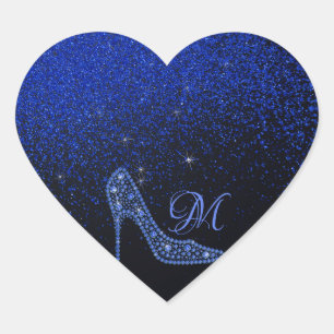 Bling Sparkle Diamond Glitter High Heels Blue Hart Sticker