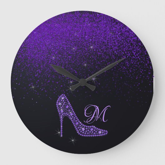 Bling Sparkle Diamond Glitter High Heels Paars Grote Klok (Voorkant)