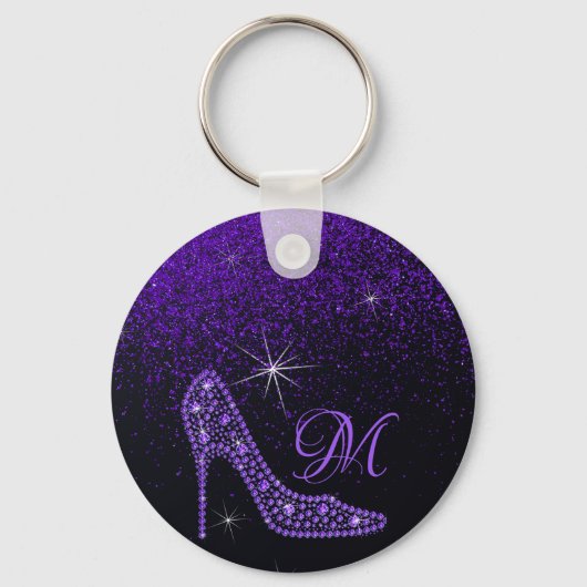 Bling Sparkle Diamond Glitter High Heels Paars Sleutelhanger (Voorkant)