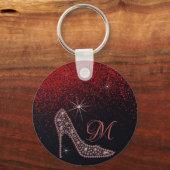 Bling Sparkle Diamond Glitter High Heels Roos Gold Sleutelhanger (Voorkant)