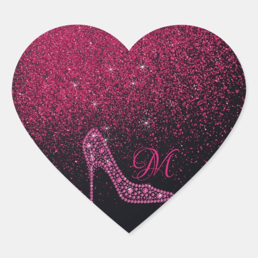 Bling Sparkle Diamond Glitter High Heels Roze Hart Sticker (Voorkant)