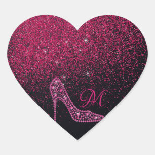 Bling Sparkle Diamond Glitter High Heels Roze Hart Sticker