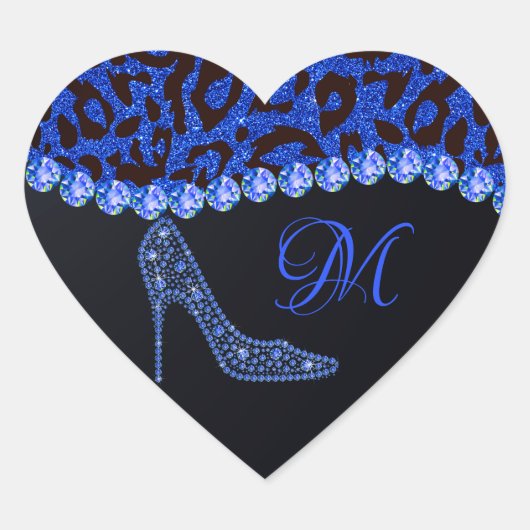 Bling Sparkle Diamond Glitter Leopard Blue Hart Sticker (Voorkant)