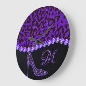 Bling Sparkle Diamond Glitter Leopard Paars Grote Klok (Hoek)