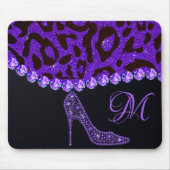 Bling Sparkle Diamond Glitter Leopard Paars Muismat (Voorkant)
