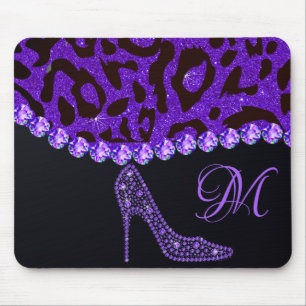 Bling Sparkle Diamond Glitter Leopard Paars Muismat