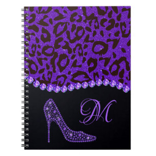 Bling Sparkle Diamond Glitter Leopard Paars Notitieboek