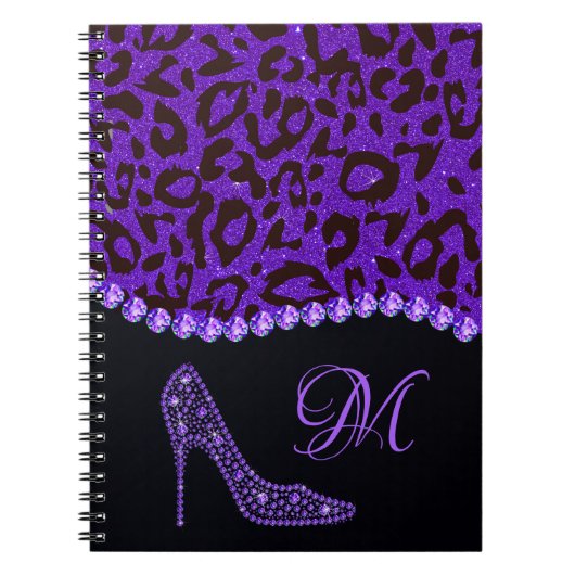 Bling Sparkle Diamond Glitter Leopard Paars Notitieboek (Voorkant)