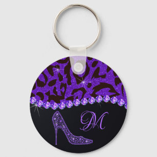 Bling Sparkle Diamond Glitter Leopard Paars Sleutelhanger