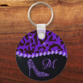 Bling Sparkle Diamond Glitter Leopard Paars Sleutelhanger (Voorkant)