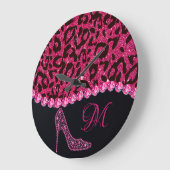 Bling Sparkle Diamond Glitter Leopard Pink Grote Klok (Hoek)