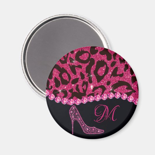 Bling Sparkle Diamond Glitter Leopard Pink Magneet (Voorkant / Achterkant)