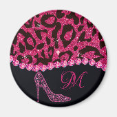 Bling Sparkle Diamond Glitter Leopard Pink Magneet (Voorkant)