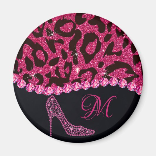 Bling Sparkle Diamond Glitter Leopard Pink Magneet (Voorkant)