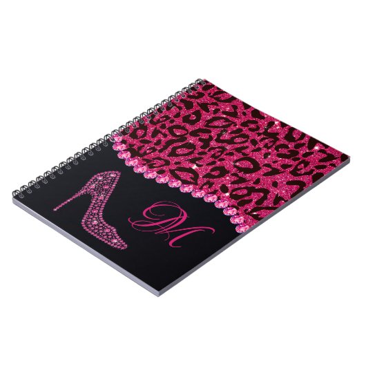 Bling Sparkle Diamond Glitter Leopard Pink Notitieboek (Linkerzijde)